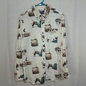 Chaps Men's Hunting Bird Dog Flannel Button Down Casual Shirt M